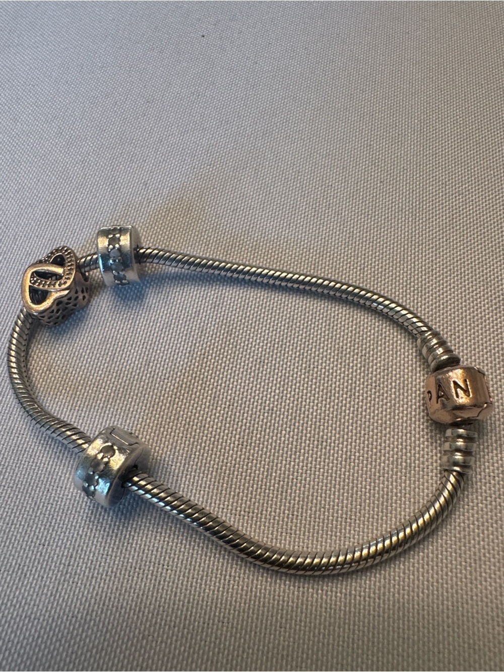 Pandora Two-Tone Snake Chain Bracelet with Rose Gold Heart Accent - Picture 3 of 6